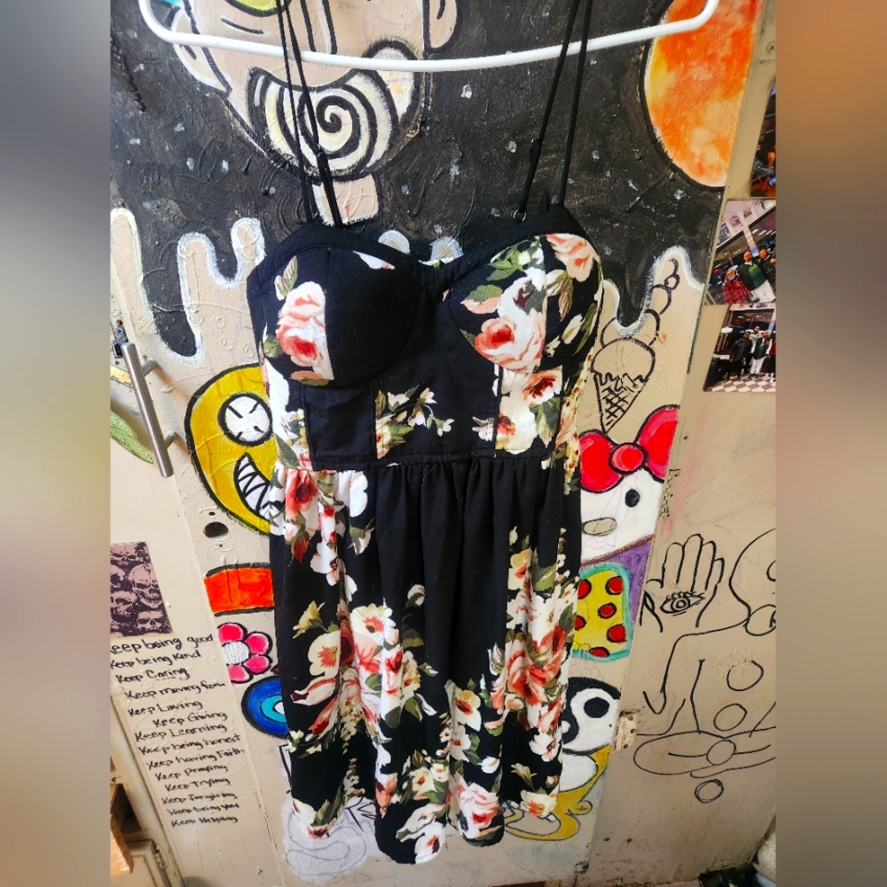 Xhilaration Black and Multicolor Smocked Dress